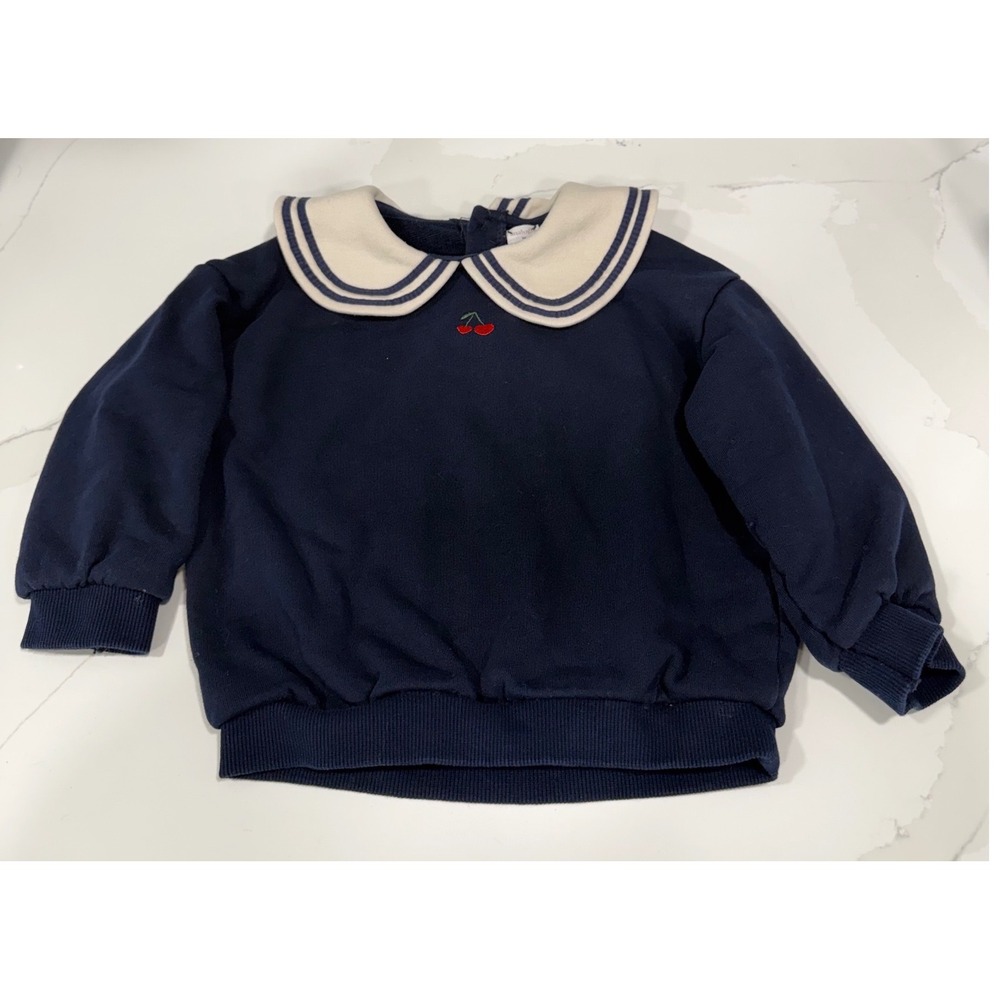 Analogie by Lil Legs Navy Blue Sailor Collar Cherry Sweatshirt 3T